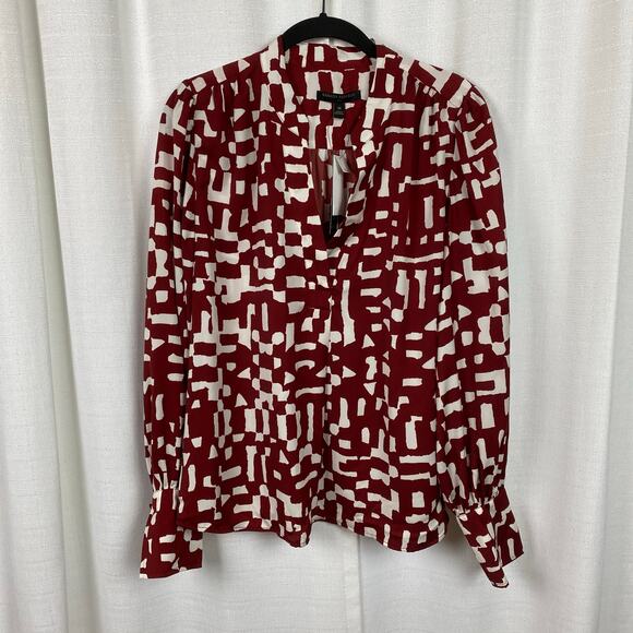Banana Republic Red Cranberry Long Volume Sleeve Blouse Sz.M NWT - Picture 2 of 13